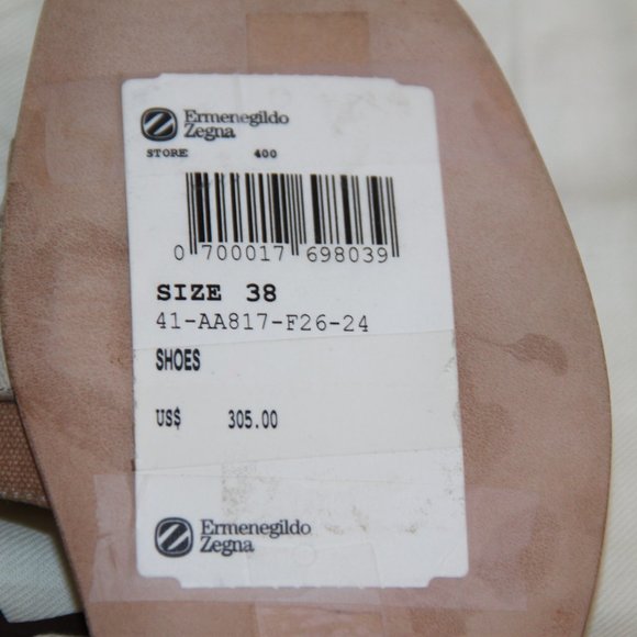 AGNONA Made in Italy Sandals Slides Flats Cream Leather Tan Canvas Size EU 38 - Picture 9 of 11